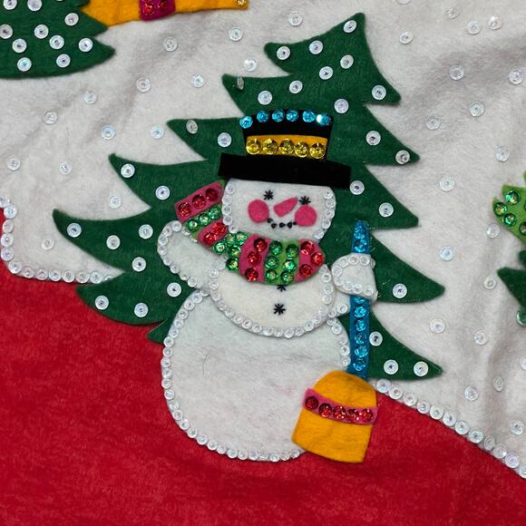 VTG Bucilla Jeweled White Christmas Tree Skirt Applique Red Felt 54 Inch #2107 - Picture 7 of 14